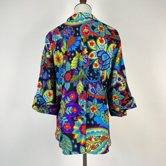 NWOT Ali Miles Paisley Floral Multicolor 3/4 Sleeve Tunic Top Blouse Shirt 1X - Picture 5 of 14